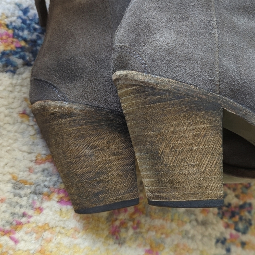 Hoss Intropia Classic Suede Leather Round Toe Block Heel Ankle Booties Gray 38 - Picture 16 of 16